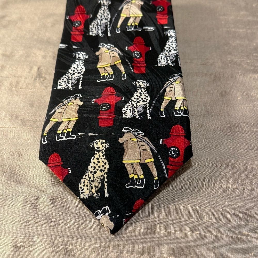 Fireman Dalmatian Black and Red 🧑‍🚒 silk Necktie RM style